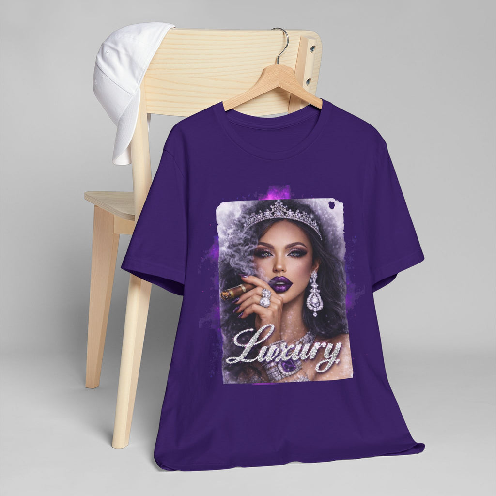 Luxury Queen T-Shirt — Glam Portrait Tee with 'Luxury' Script