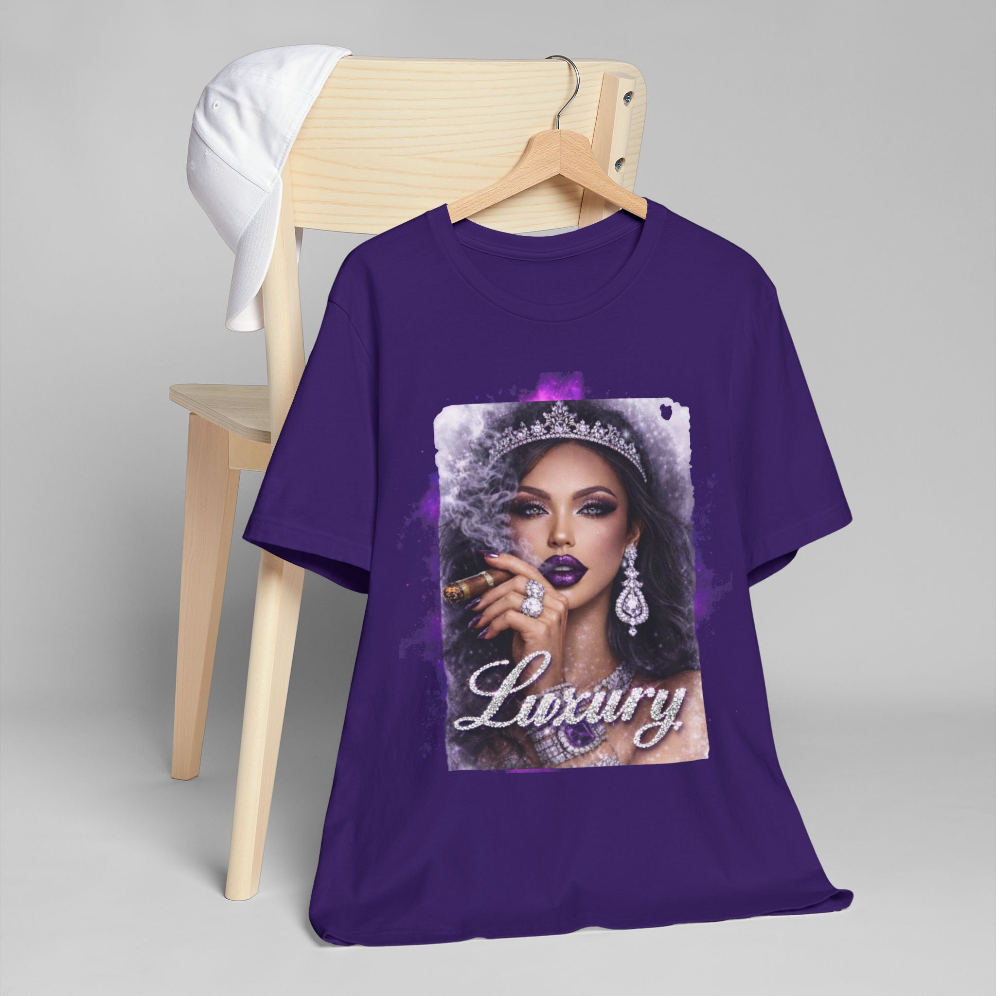Luxury Queen T-Shirt — Glam Portrait Tee with 'Luxury' Script
