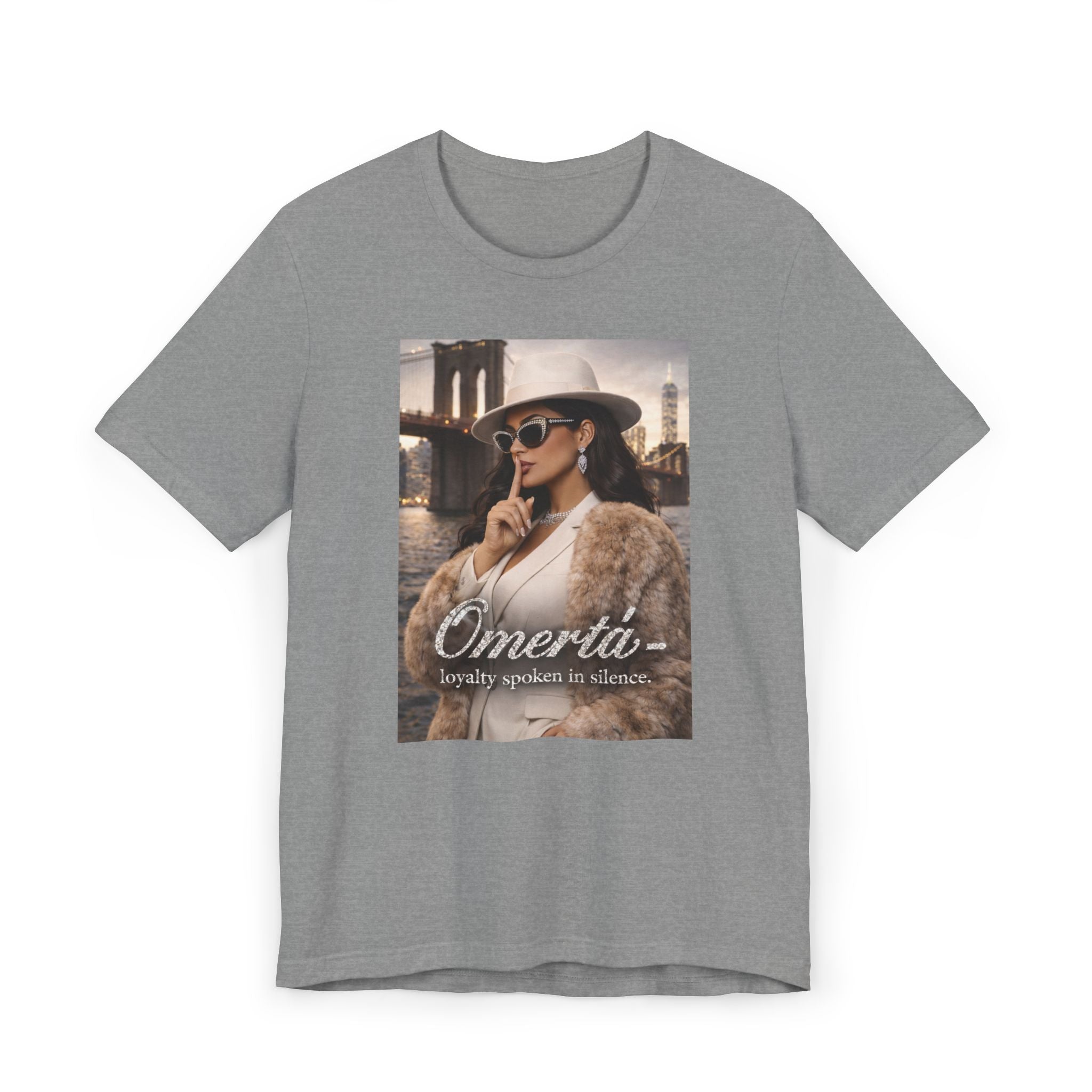 Omertà Graphic Tee - Vintage Femme Noir Fashion T-Shirt, White Suit