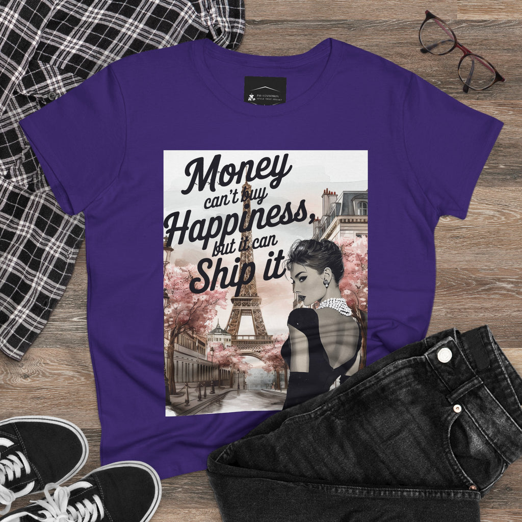 Parisian Audrey Hepburn Tee — "Money Can't Buy Happiness, But I Can Ship It" Women's T‑Shirt