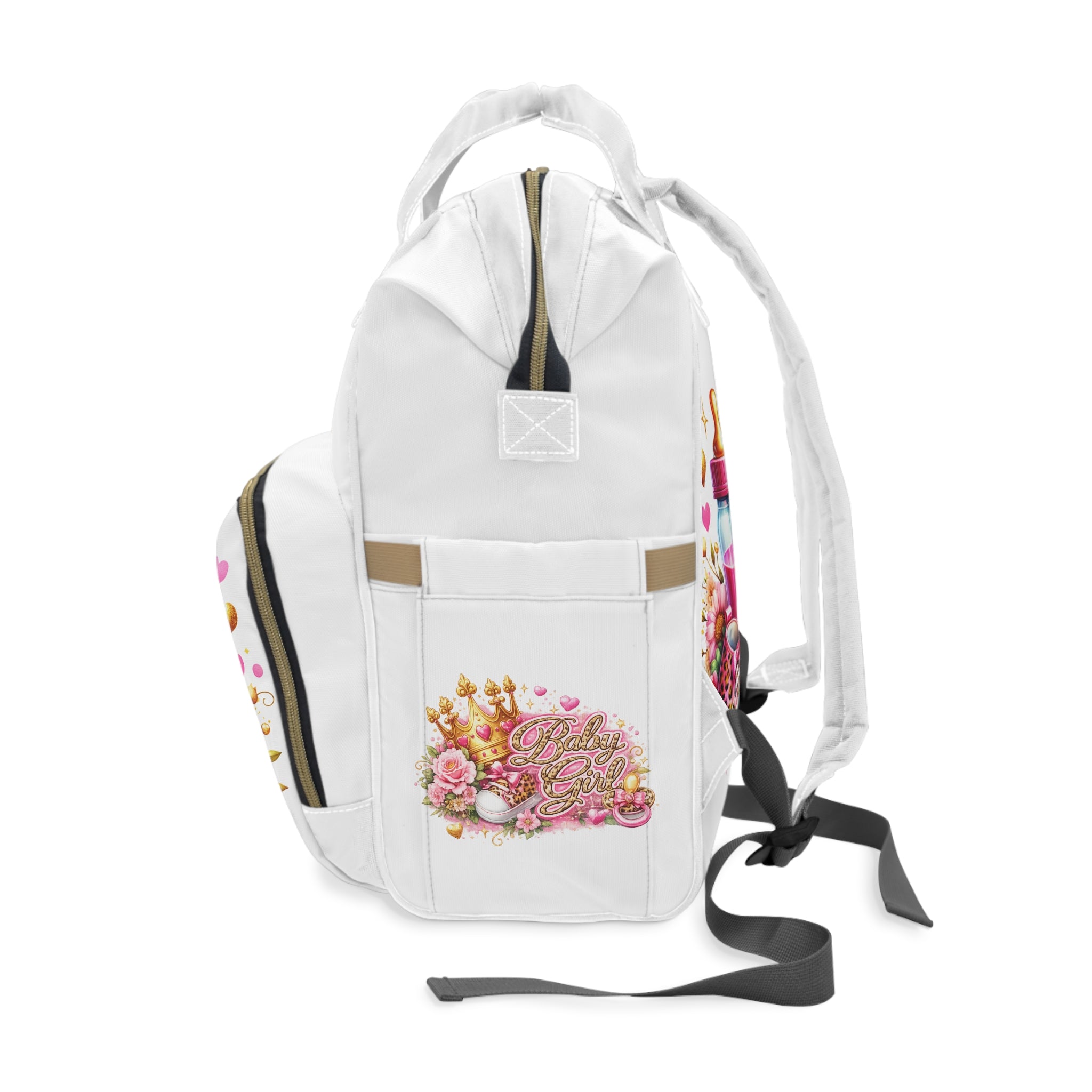 Princess Baby Diaper Backpack — Cute Pink Crown & Bottle Mom Bag