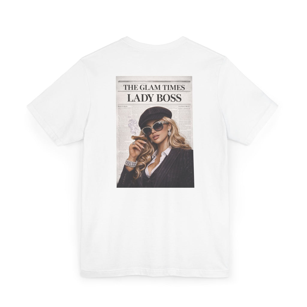 Lady Boss Graphic T-Shirt — 'The Glam Times' Vintage Newspaper Design