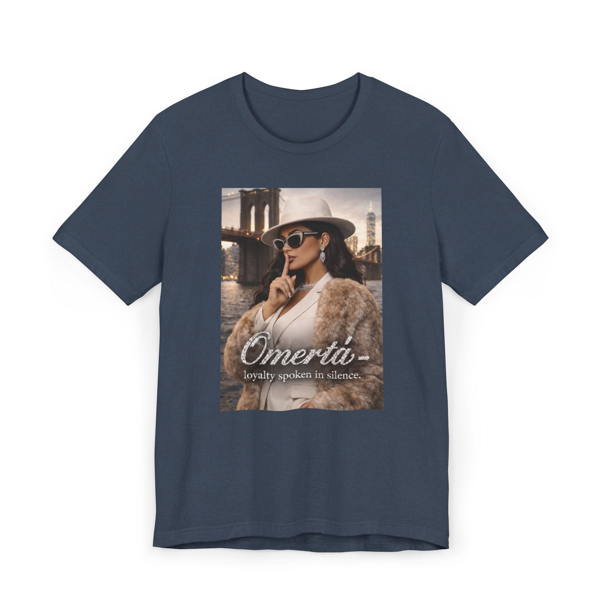 Omertà Graphic Tee - Vintage Femme Noir Fashion T-Shirt, White Suit