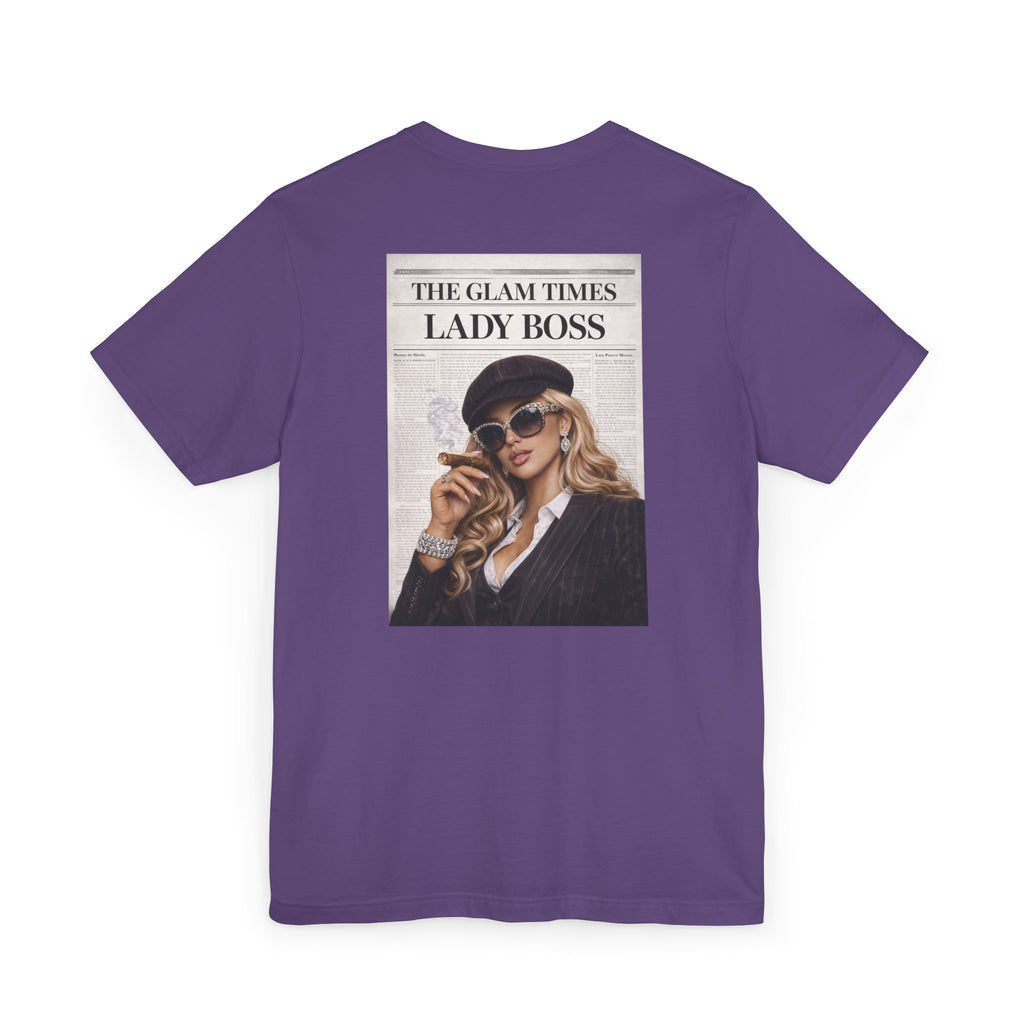 Lady Boss Graphic T-Shirt — 'The Glam Times' Vintage Newspaper Design