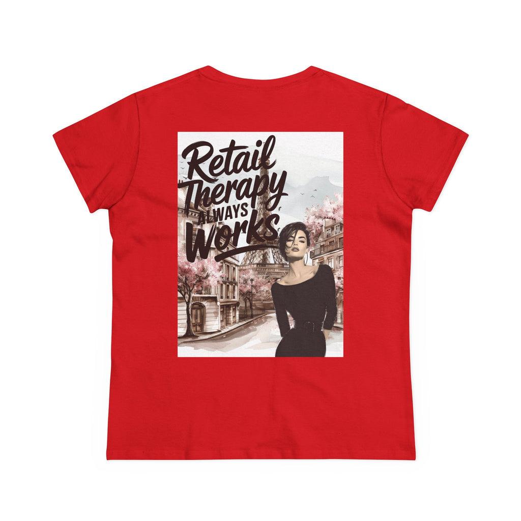 Retail Therapy T-Shirt — "Retail Therapy Always Works" Women's Graphic Tee