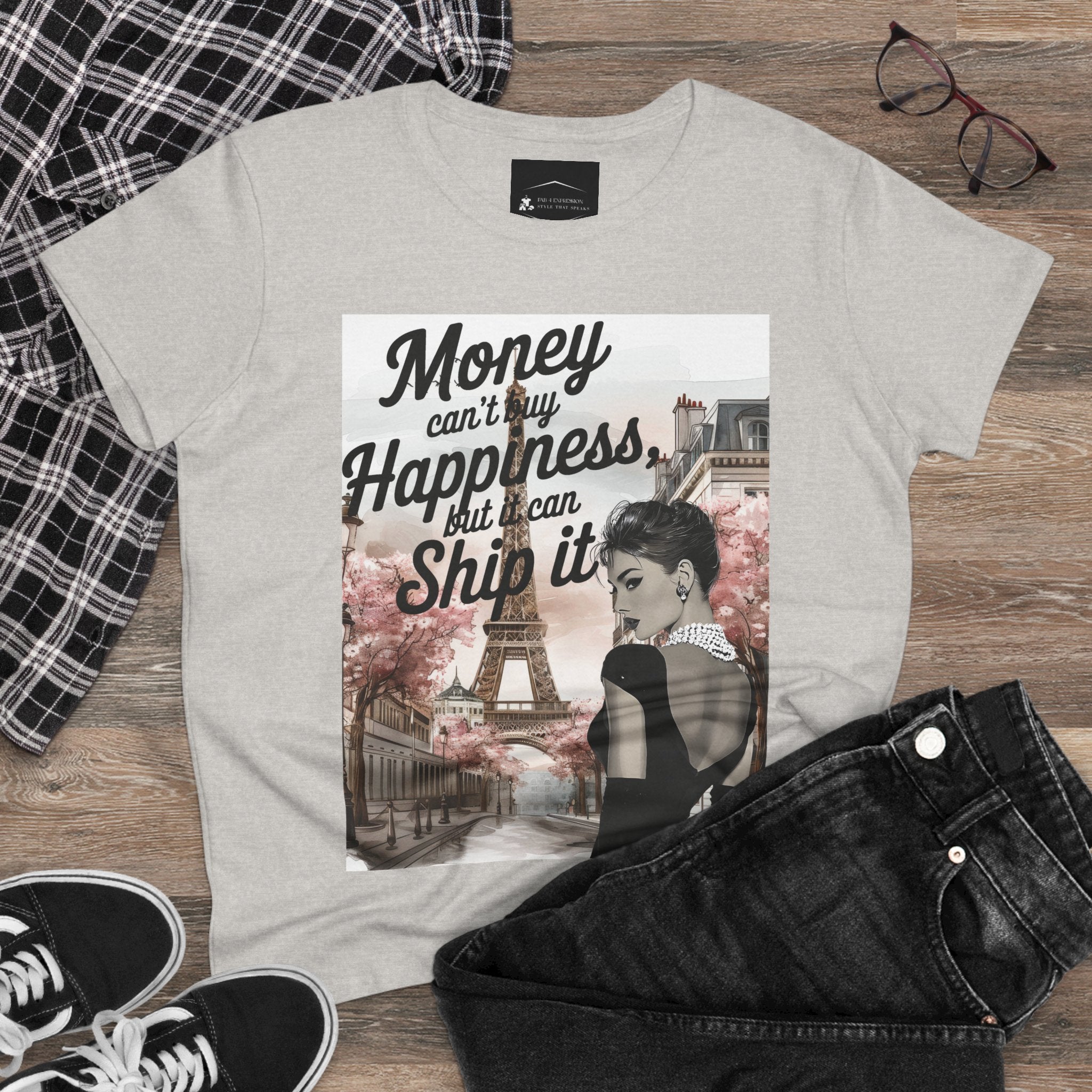 Parisian Audrey Hepburn Tee — "Money Can't Buy Happiness, But I Can Ship It" Women's T‑Shirt