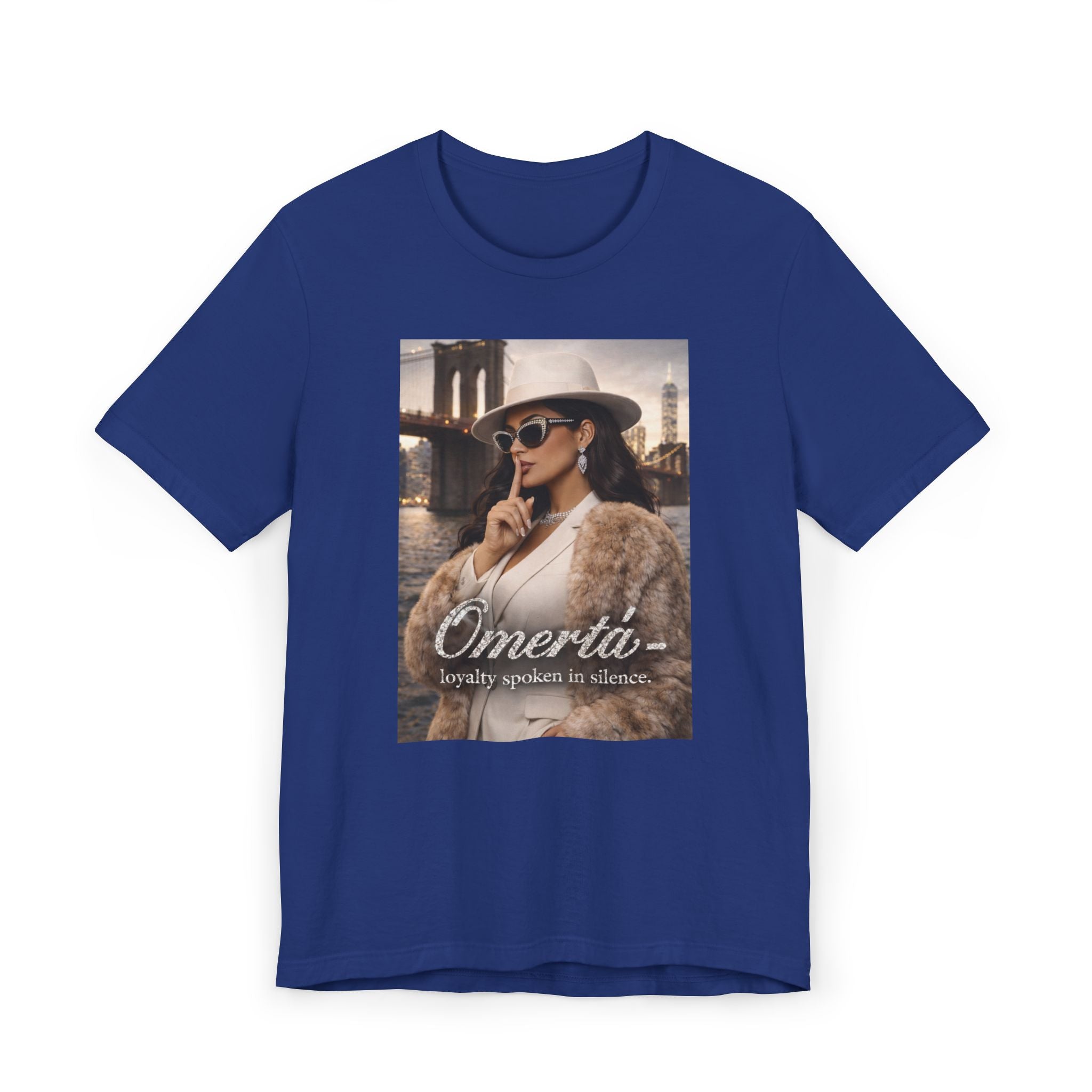 Omertà Graphic Tee - Vintage Femme Noir Fashion T-Shirt, White Suit