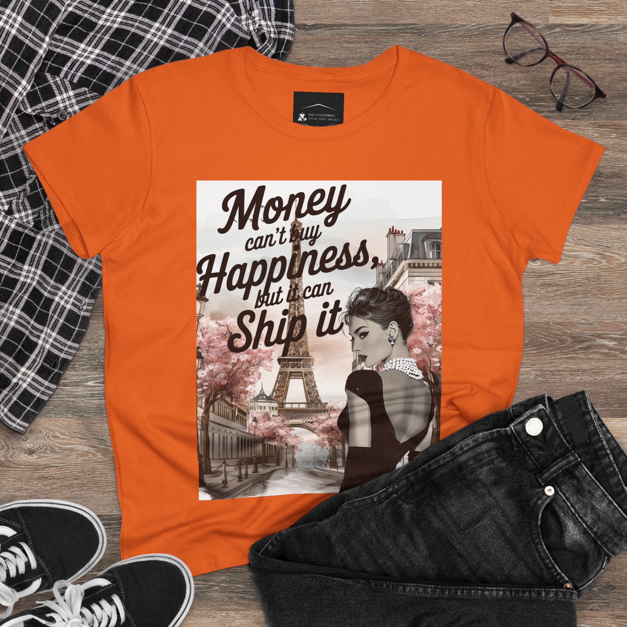 Parisian Audrey Hepburn Tee — "Money Can't Buy Happiness, But I Can Ship It" Women's T‑Shirt
