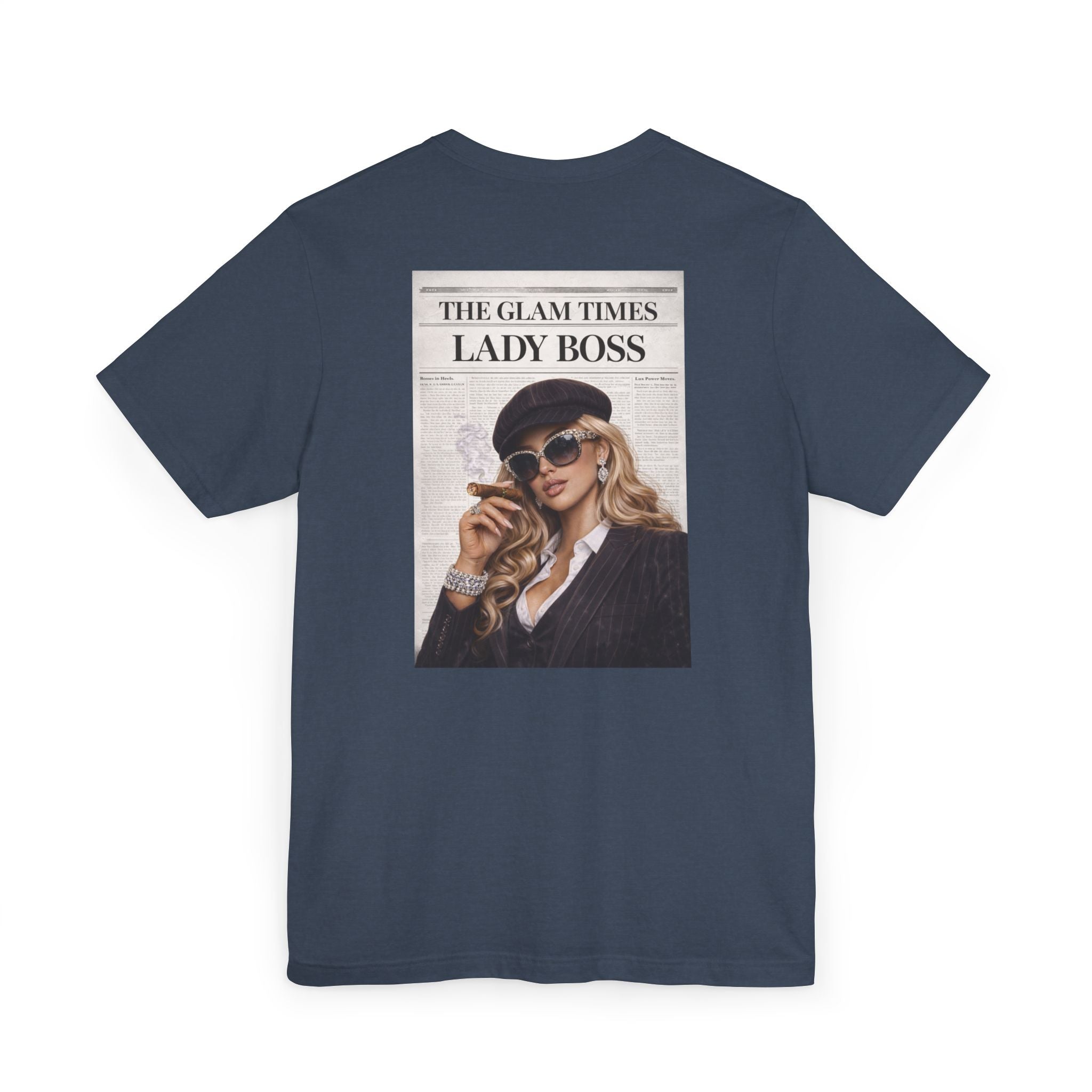 Lady Boss Graphic T-Shirt — 'The Glam Times' Vintage Newspaper Design