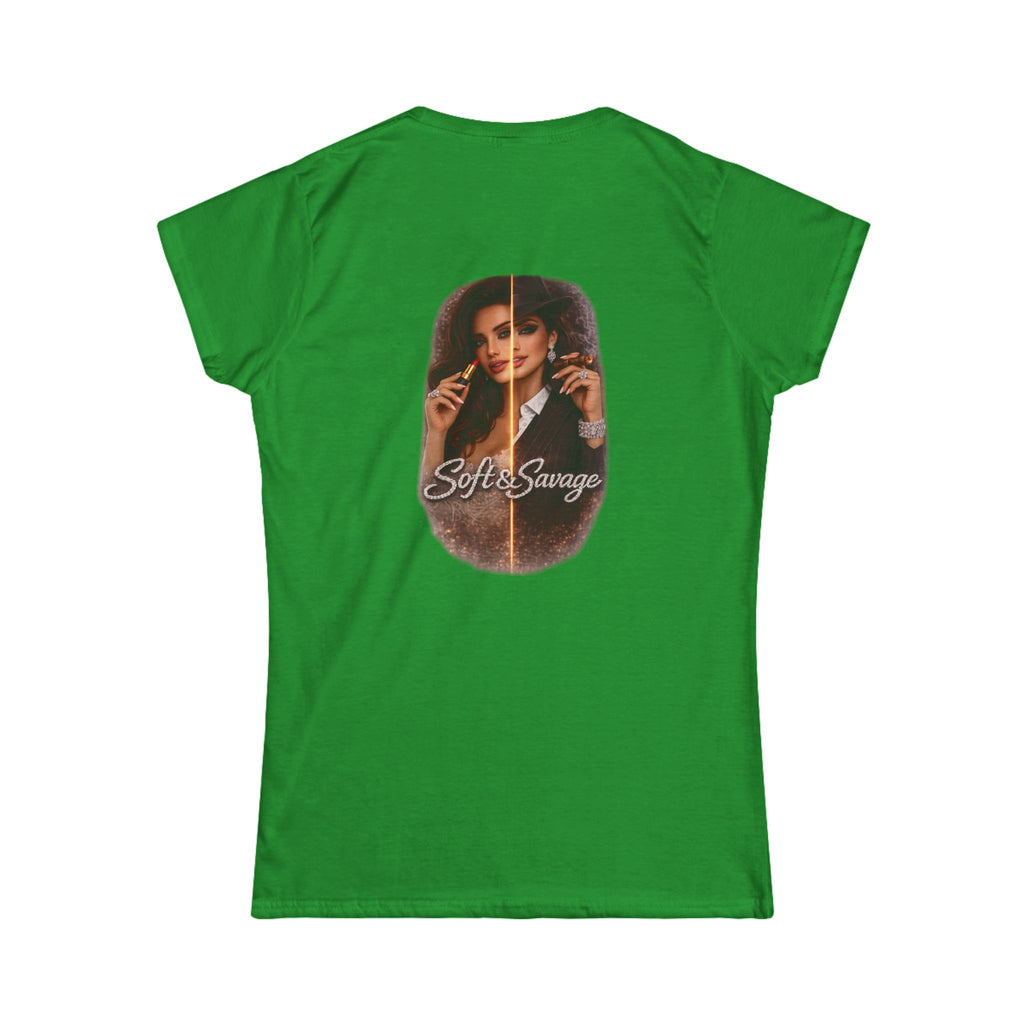 Soft & Savage Women's Tee — Retro Glam Portrait Graphic Shirt