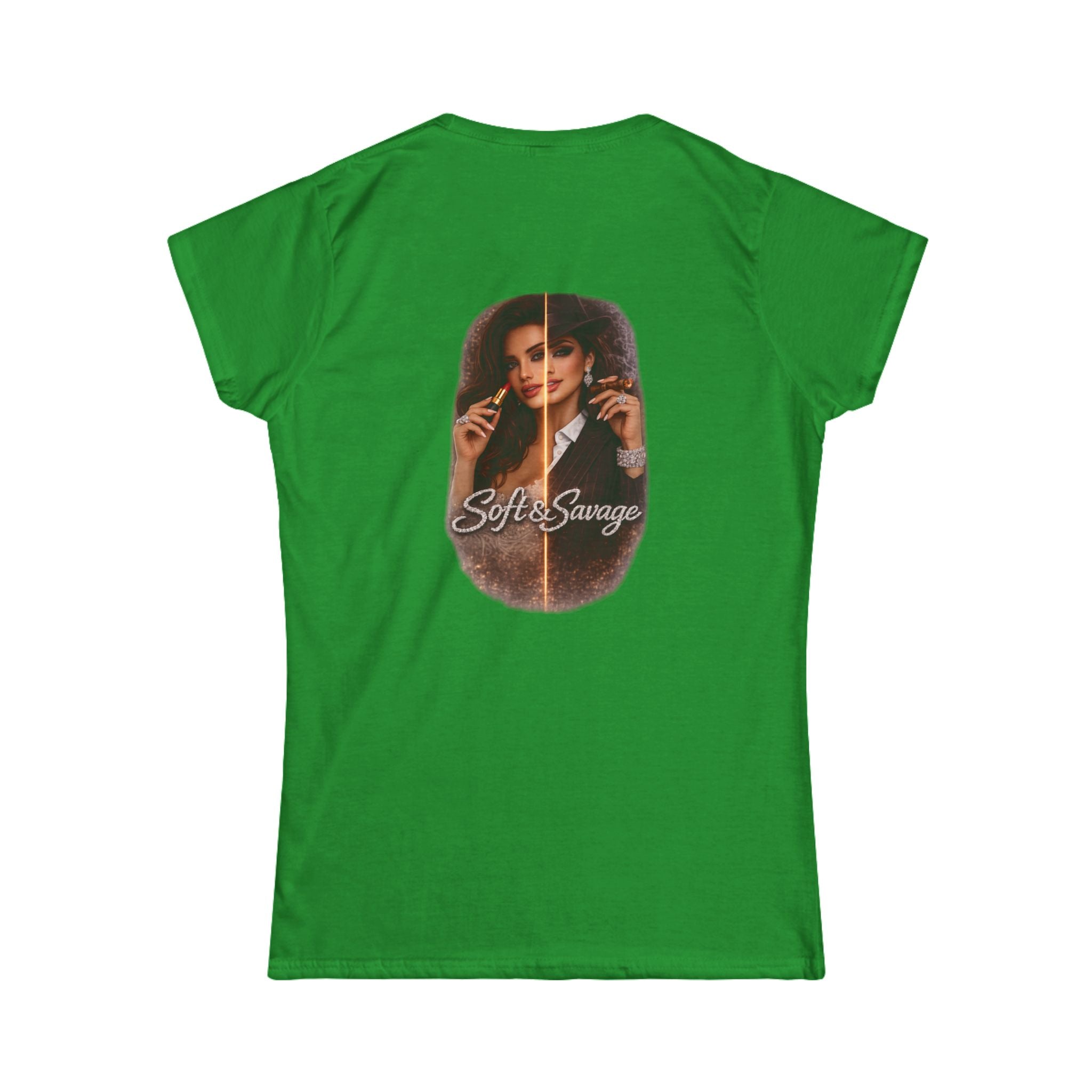 Soft & Savage Women's Tee — Retro Glam Portrait Graphic Shirt