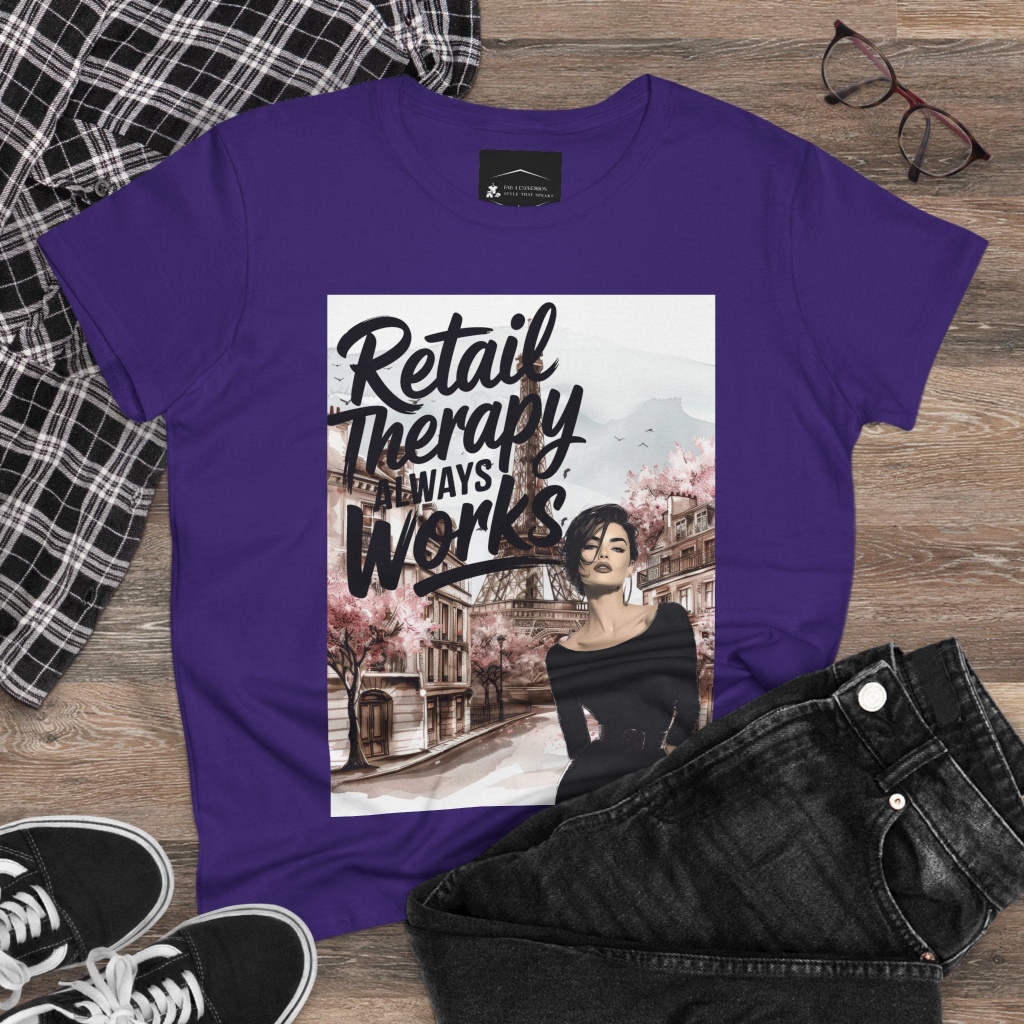 Retail Therapy T-Shirt — "Retail Therapy Always Works" Women's Graphic Tee
