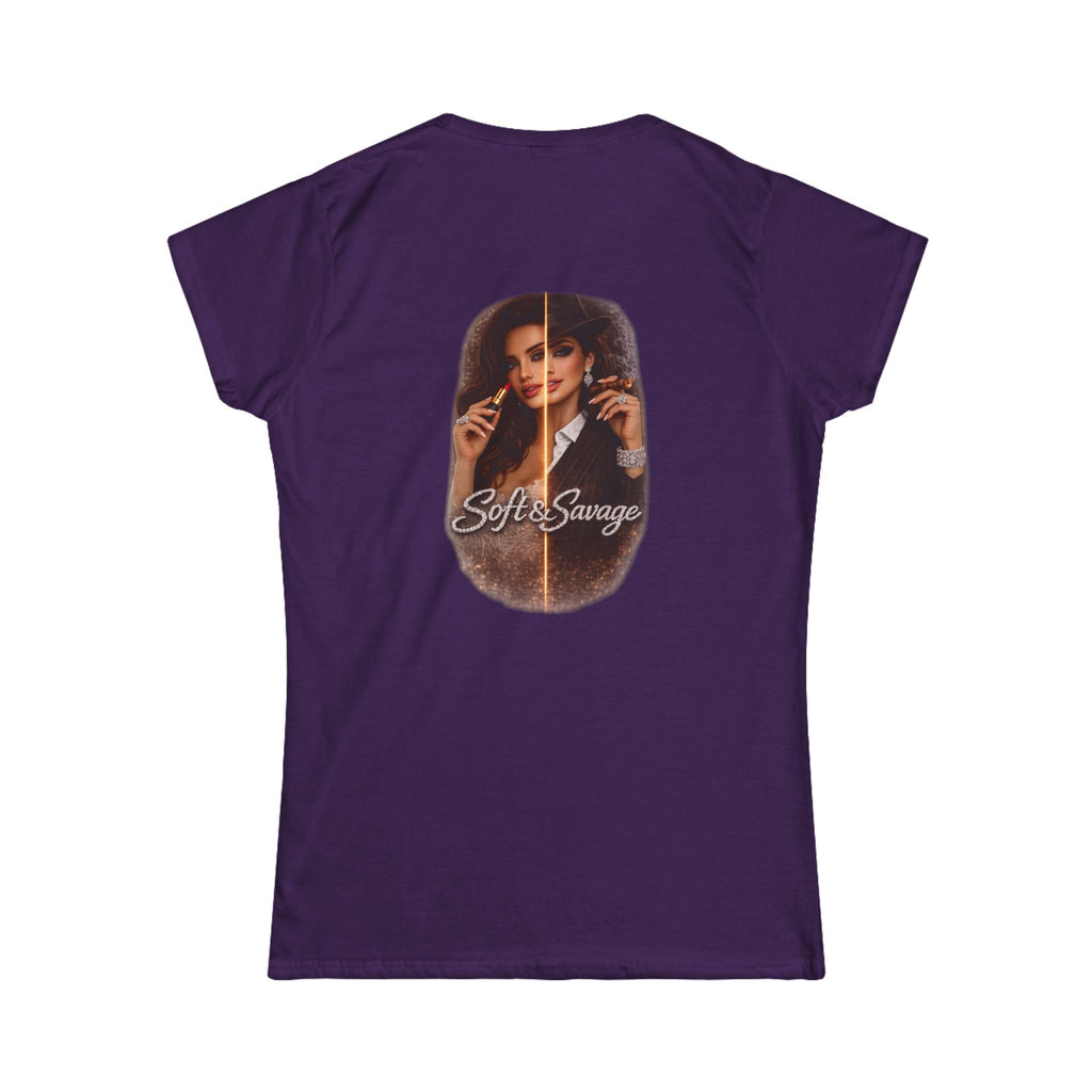 Soft & Savage Women's Tee — Retro Glam Portrait Graphic Shirt