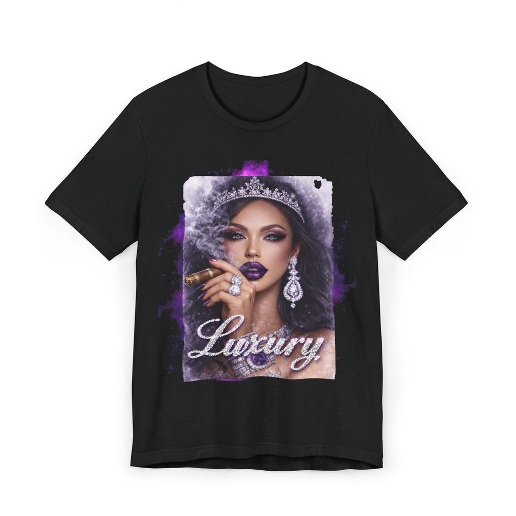 Luxury Queen T-Shirt — Glam Portrait Tee with 'Luxury' Script