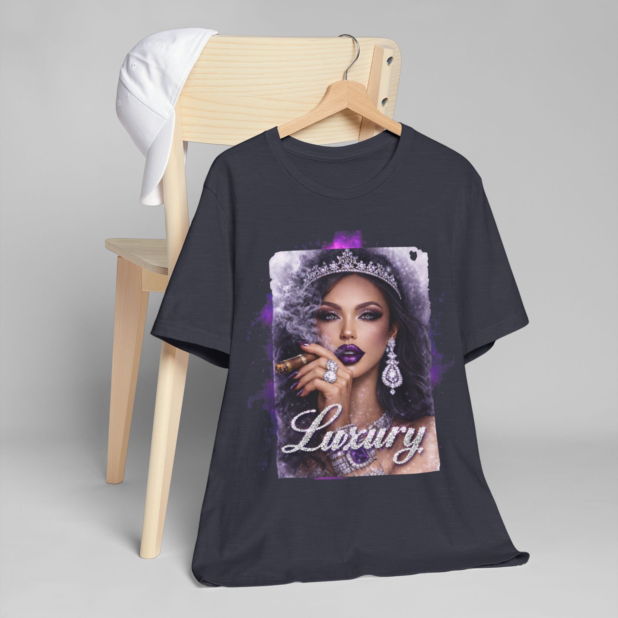 Luxury Queen T-Shirt — Glam Portrait Tee with 'Luxury' Script