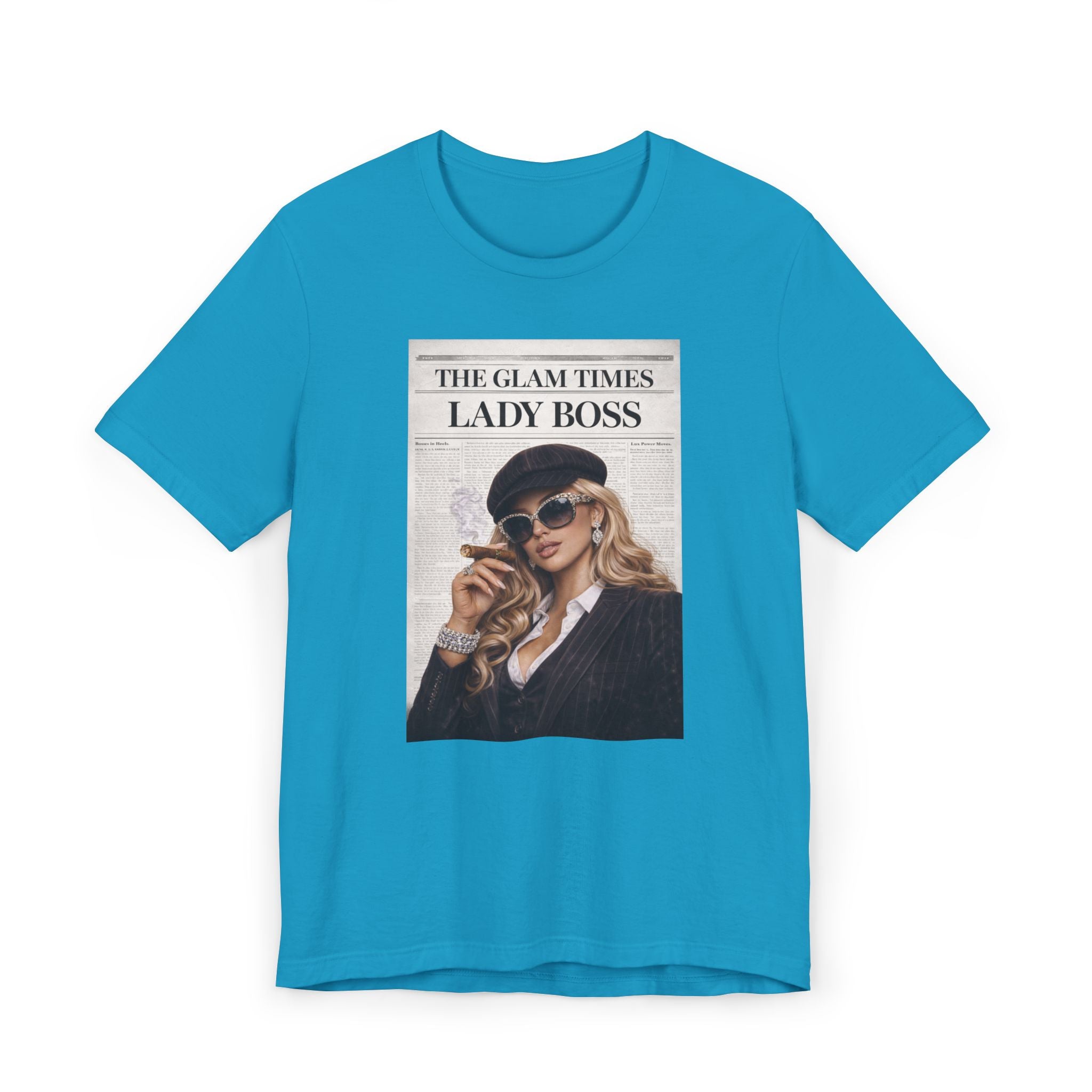 Lady Boss Graphic T-Shirt — 'The Glam Times' Vintage Newspaper Design