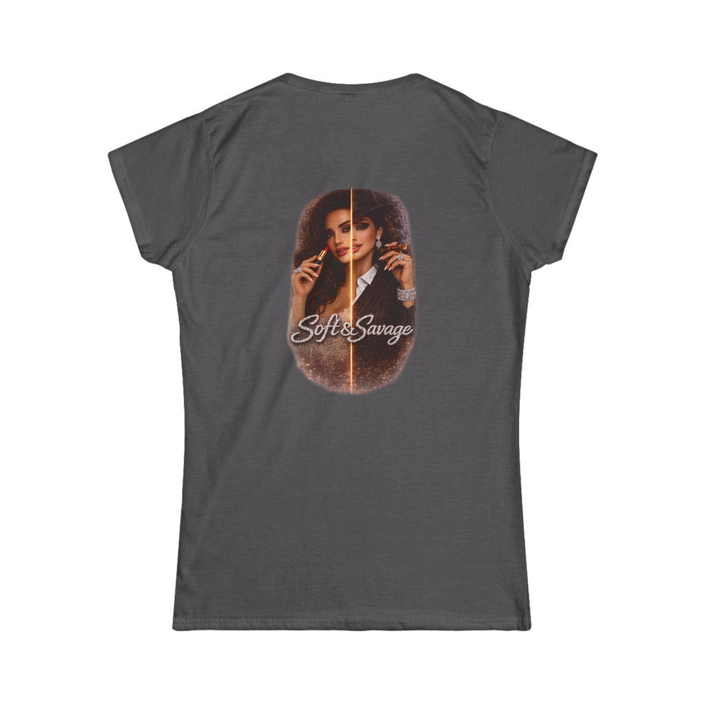 Soft & Savage Women's Tee — Retro Glam Portrait Graphic Shirt