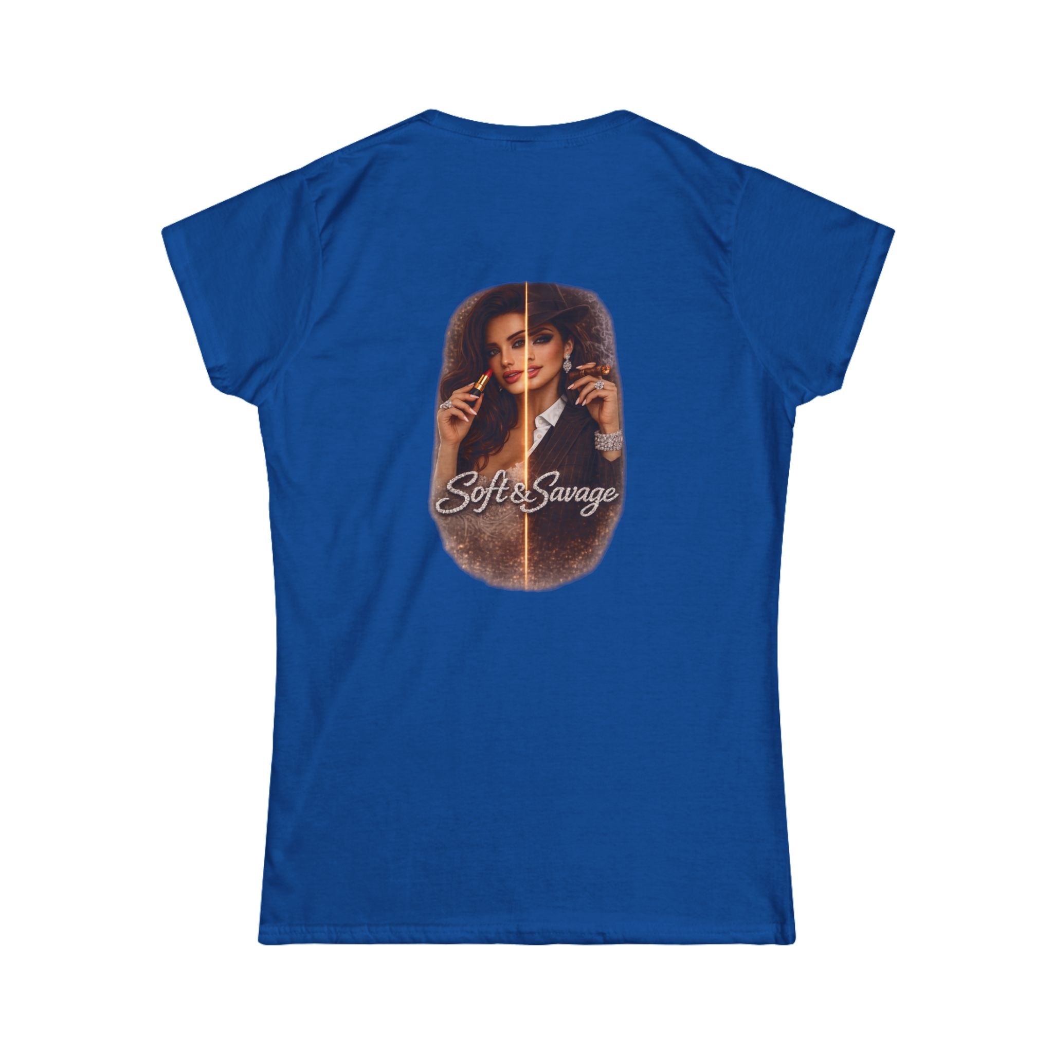 Soft & Savage Women's Tee — Retro Glam Portrait Graphic Shirt