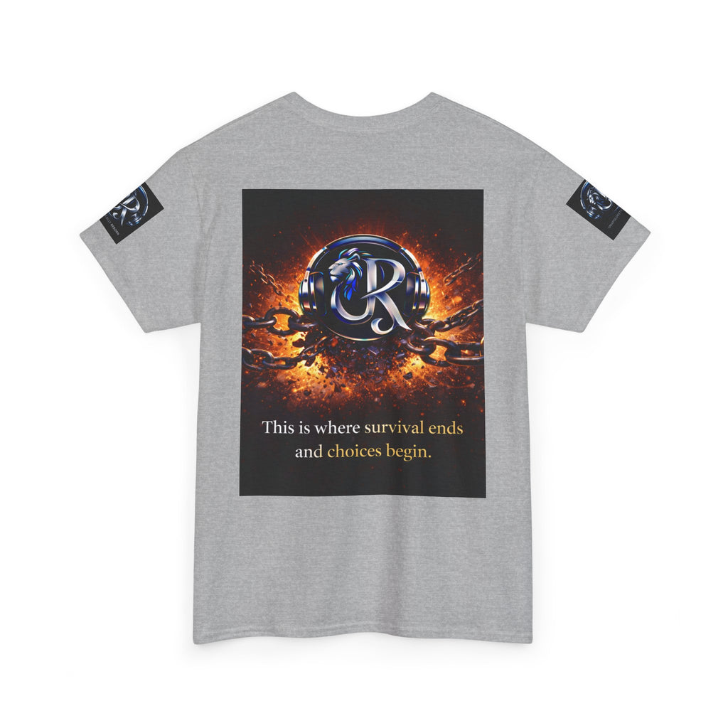 Graphic Tee — 'This is where survival ends and choices begin' Emblem