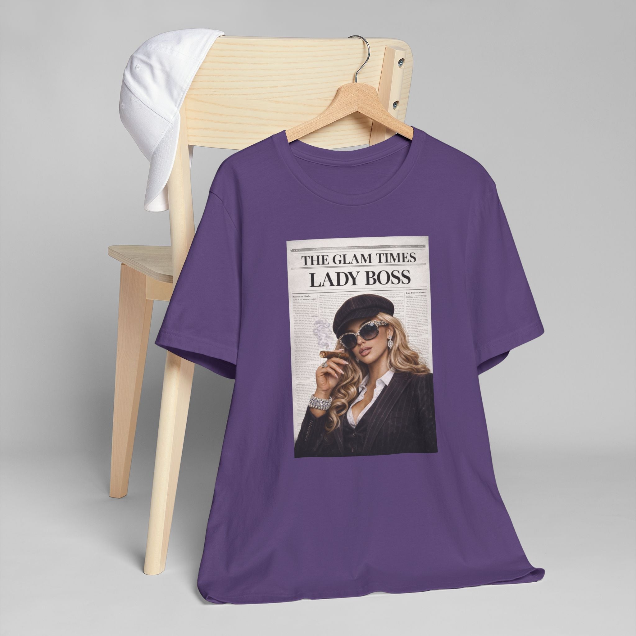 Lady Boss Graphic T-Shirt — 'The Glam Times' Vintage Newspaper Design