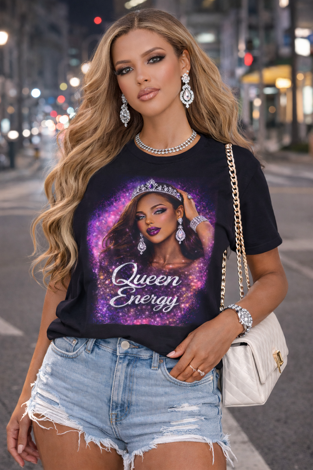 Queen Energy T‑Shirt — Glam Crown Graphic Tee for Women & Allies