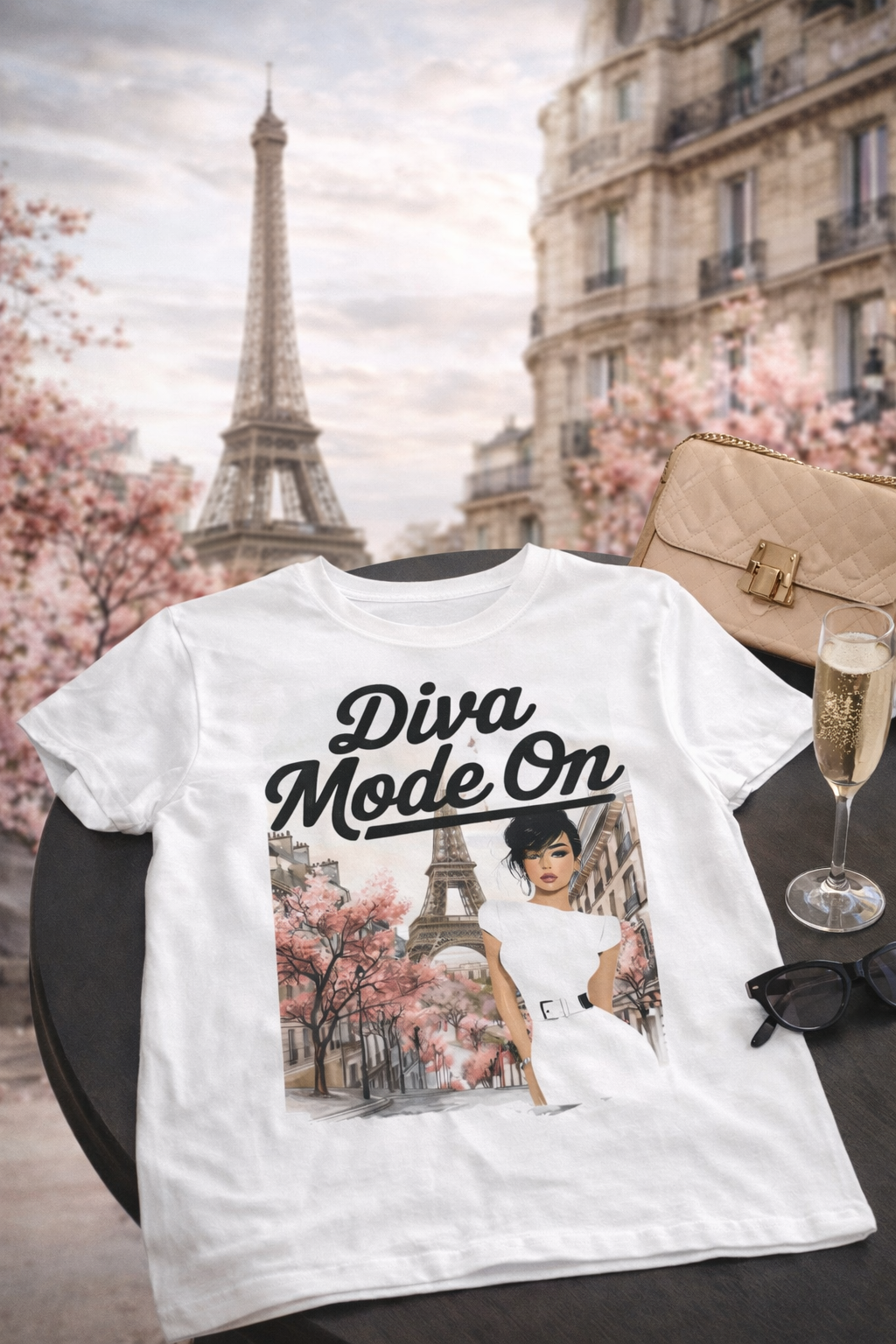 Diva Mode On Tee — Paris Chic Women's Graphic T‑Shirt