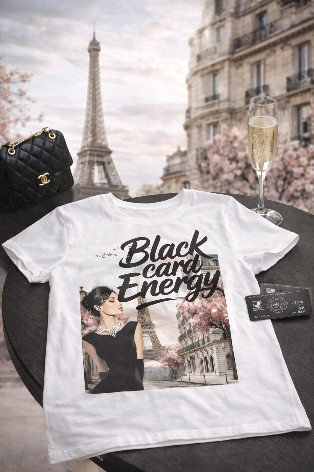 Black Card Energy Women's Tee — Vintage Glam Graphic T-Shirt