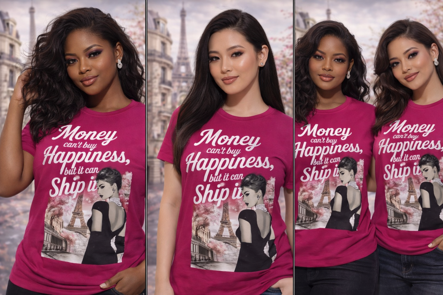 Parisian Audrey Hepburn Tee — "Money Can't Buy Happiness, But I Can Ship It" Women's T‑Shirt
