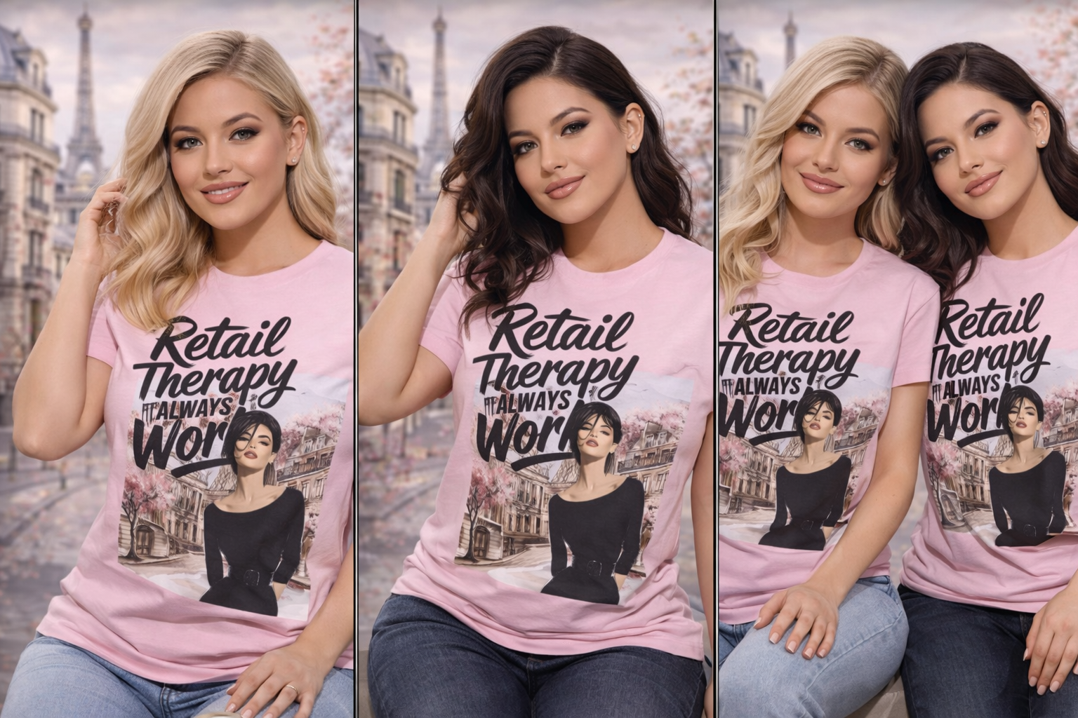 Retail Therapy T-Shirt — "Retail Therapy Always Works" Women's Graphic Tee