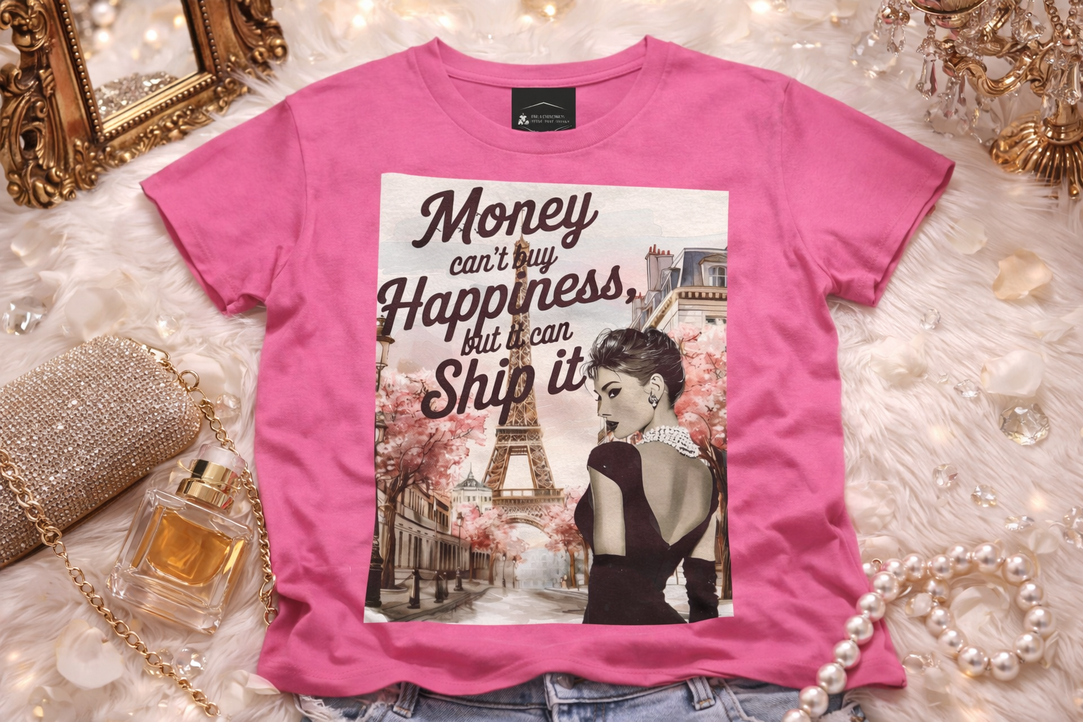 Parisian Audrey Hepburn Tee — "Money Can't Buy Happiness, But I Can Ship It" Women's T‑Shirt