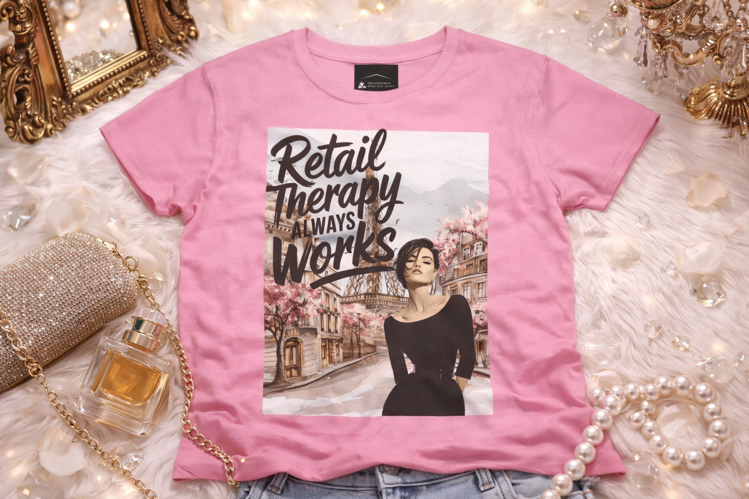 Retail Therapy T-Shirt — "Retail Therapy Always Works" Women's Graphic Tee