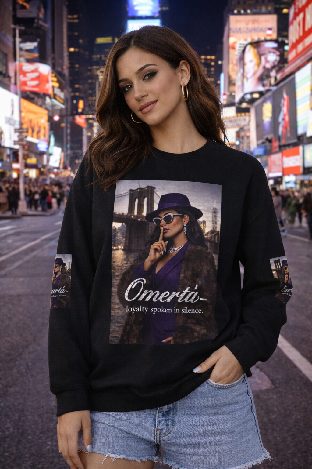 Omertà Crewneck Sweatshirt – Vintage Noir Graphic Crewneck Sale ends 02/15/26