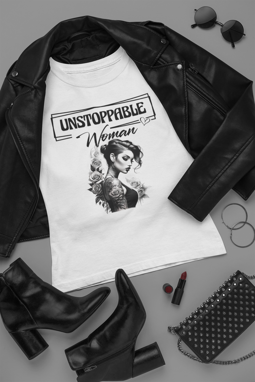 Unstoppable Woman Tattoo Art Tee – Empowered Feminine Graphic T-Shirt