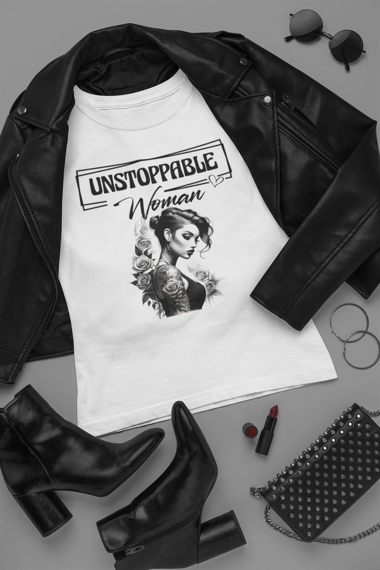 Unstoppable Woman Tattoo Art Tee – Empowered Feminine Graphic T-Shirt