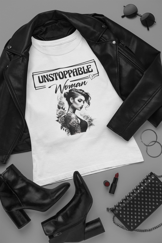 Unstoppable Woman Tattoo Art Tee – Empowered Feminine Graphic T-Shirt