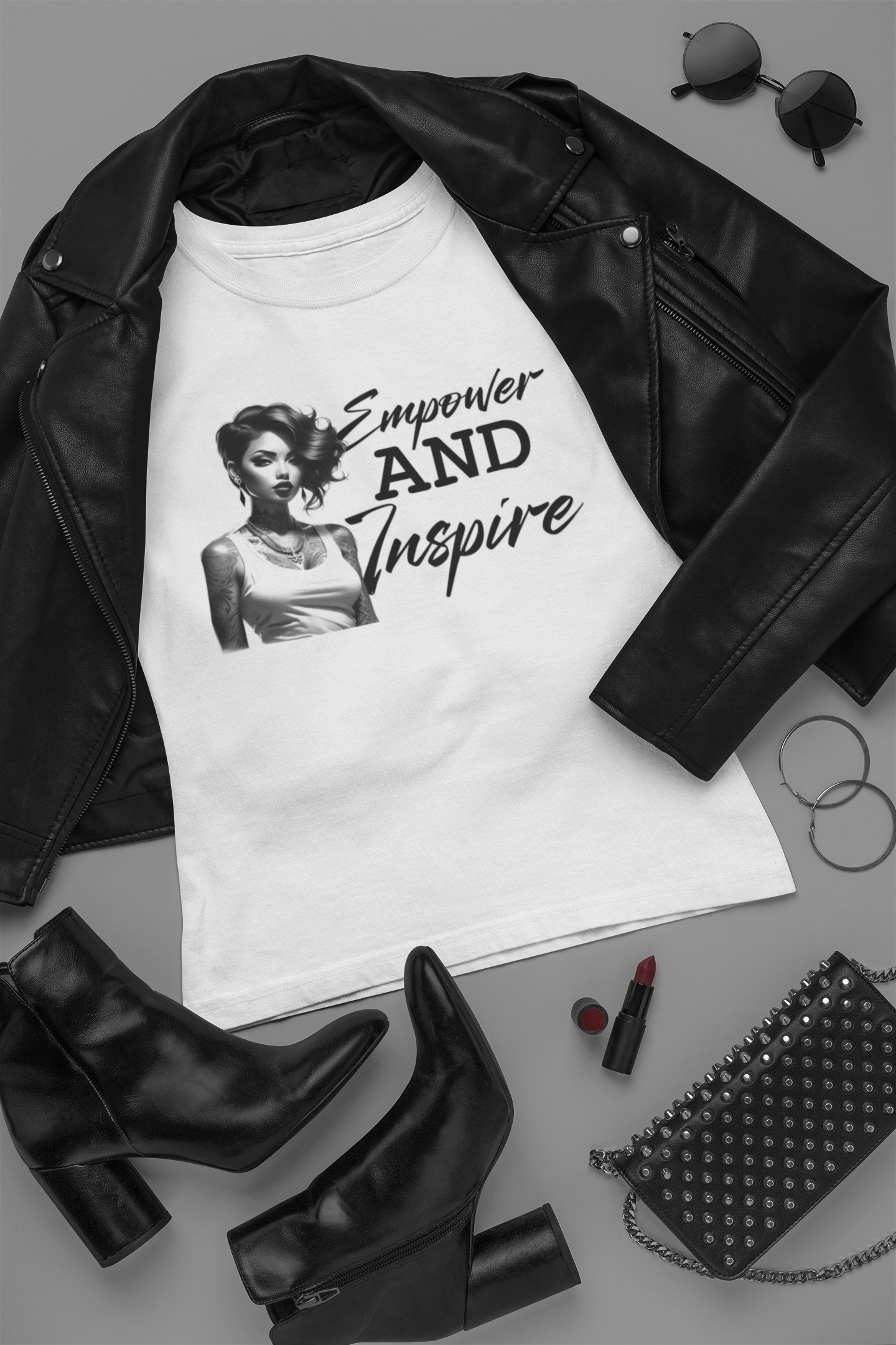 “Empower & Inspire Women’s Graphic Tee – Tattoo Art, Street Style, Feminine Empowerment Shirt”