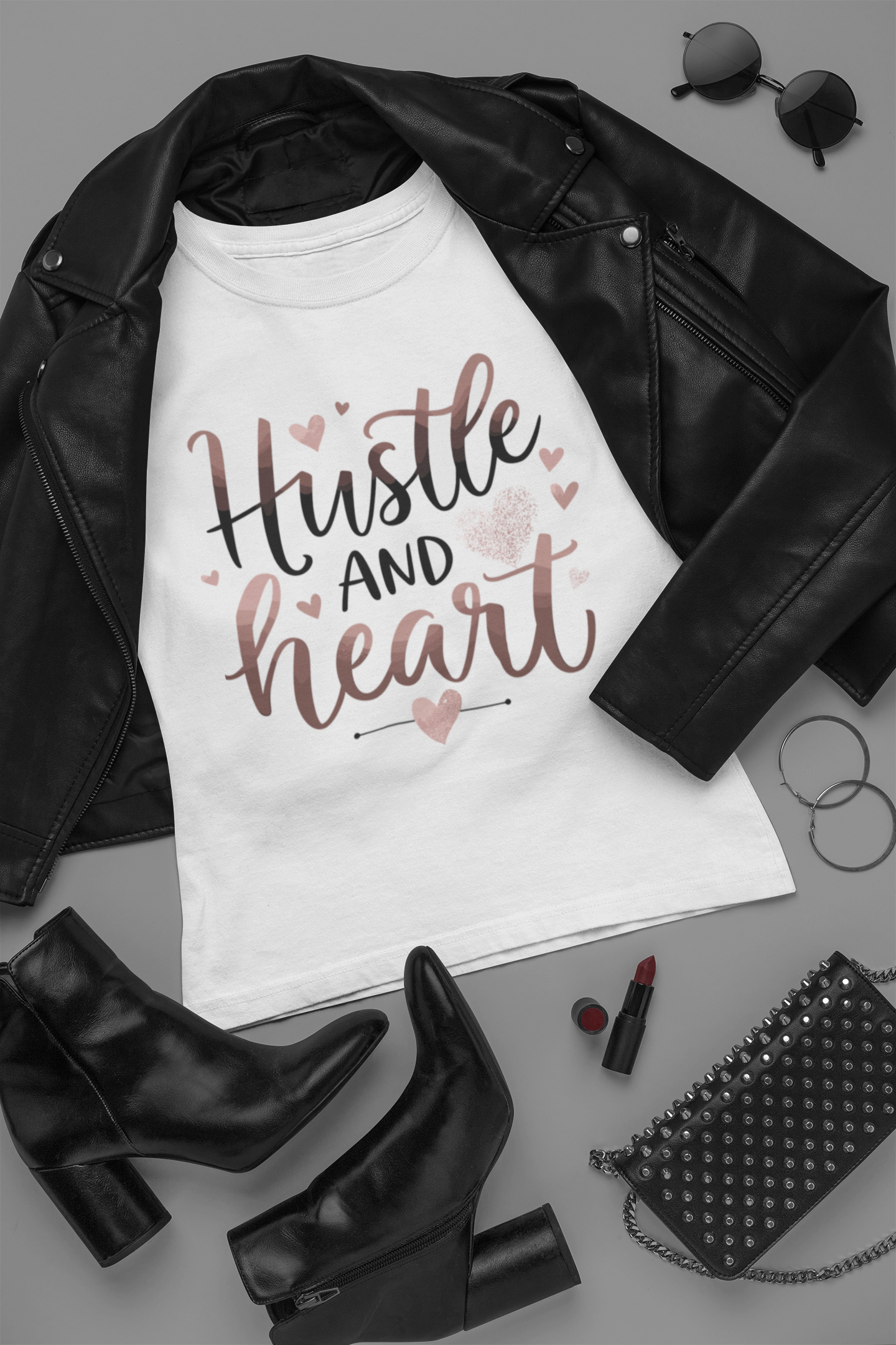 Hustle & Heart Inspirational Quote Tee – Motivational Graphic Shirt for Women