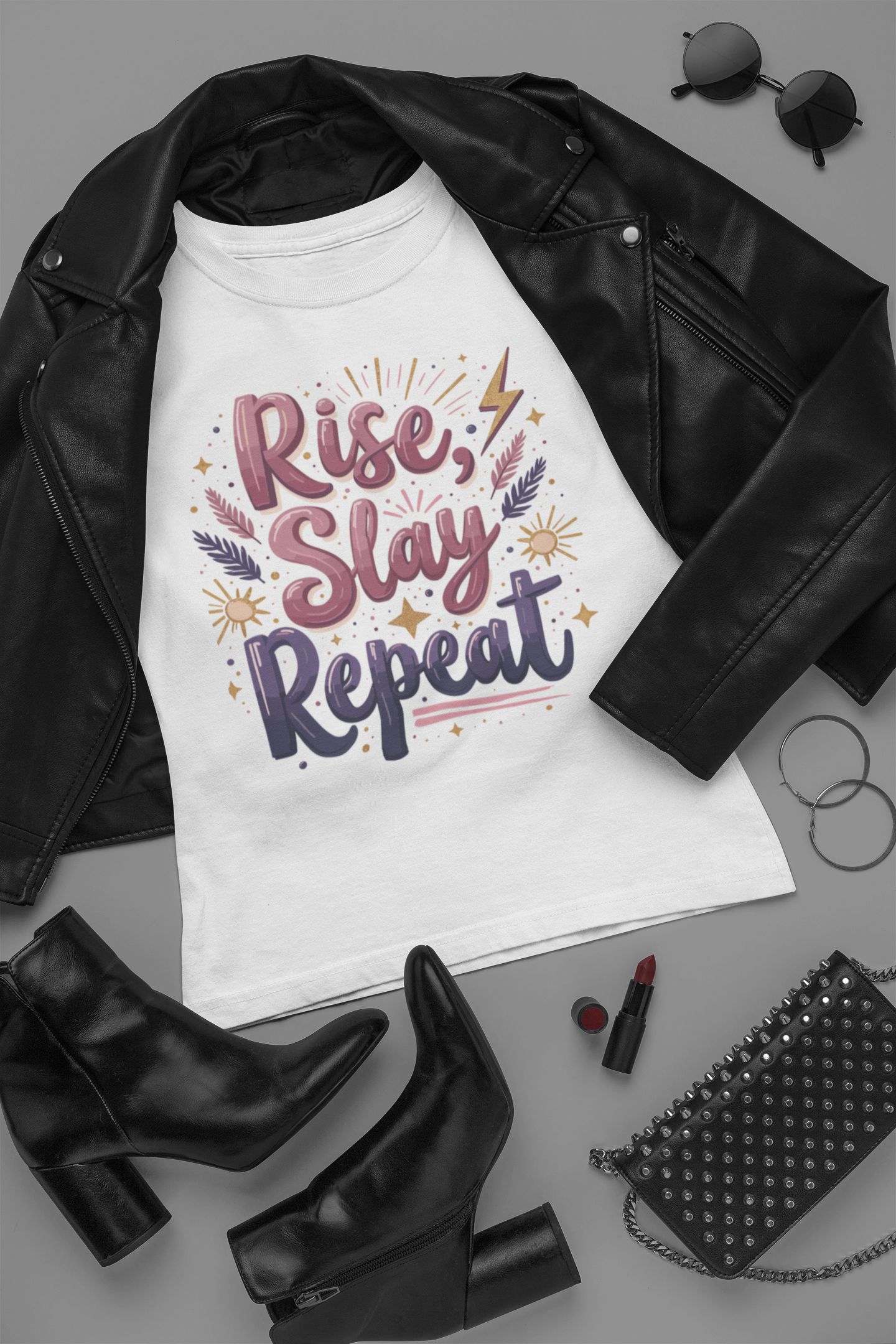 Rise Slay Repeat T-Shirt – Motivational Women’s Graphic Tee | Boss Babe, Girl Power, Aesthetic Feminine Shirt