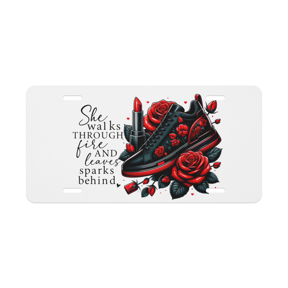 “She Walks Through Fire – Women’s Empowerment Vanity License Plate”