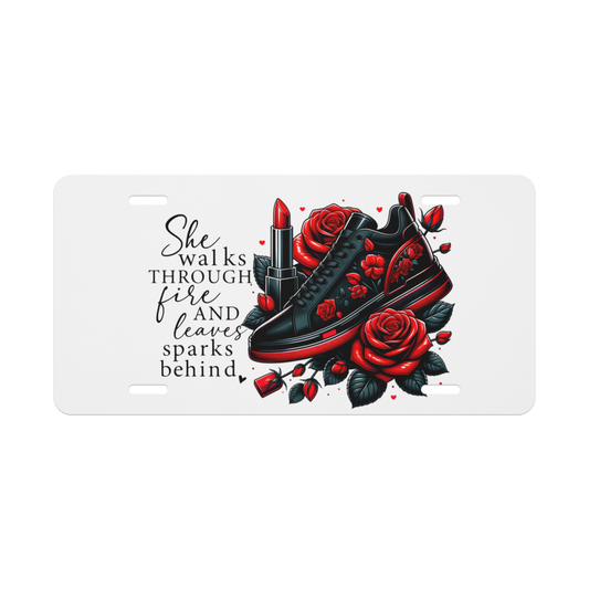 “She Walks Through Fire – Women’s Empowerment Vanity License Plate”