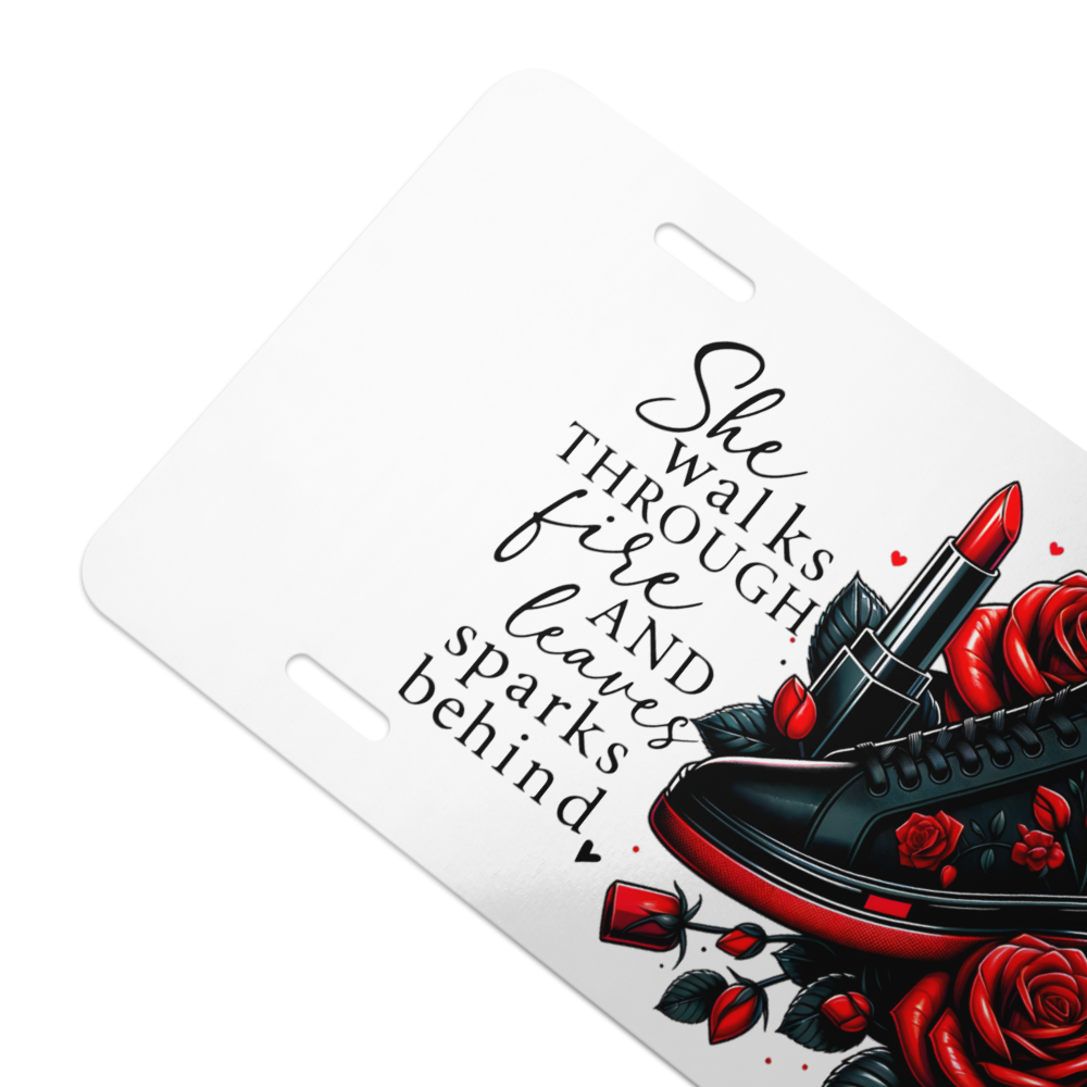 “She Walks Through Fire – Women’s Empowerment Vanity License Plate”