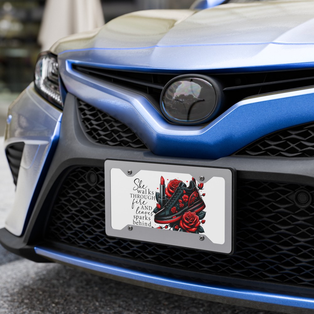 “She Walks Through Fire – Women’s Empowerment Vanity License Plate”